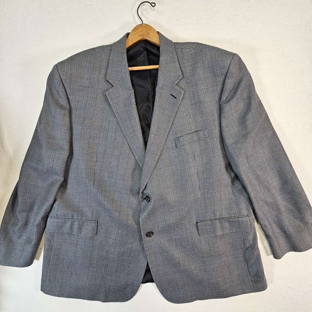 Ralph Lauren Blazer Mens 50R Gray Houndstooth Silk Wool Jacket Sport Suit Coat‎